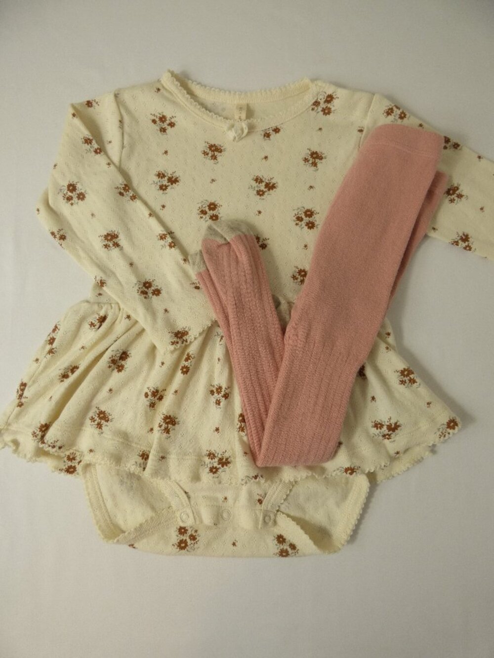 Quincy Mae Floral Dress/Romper & Mini Boden Sweater Tights Set, Size 18-24 Mos